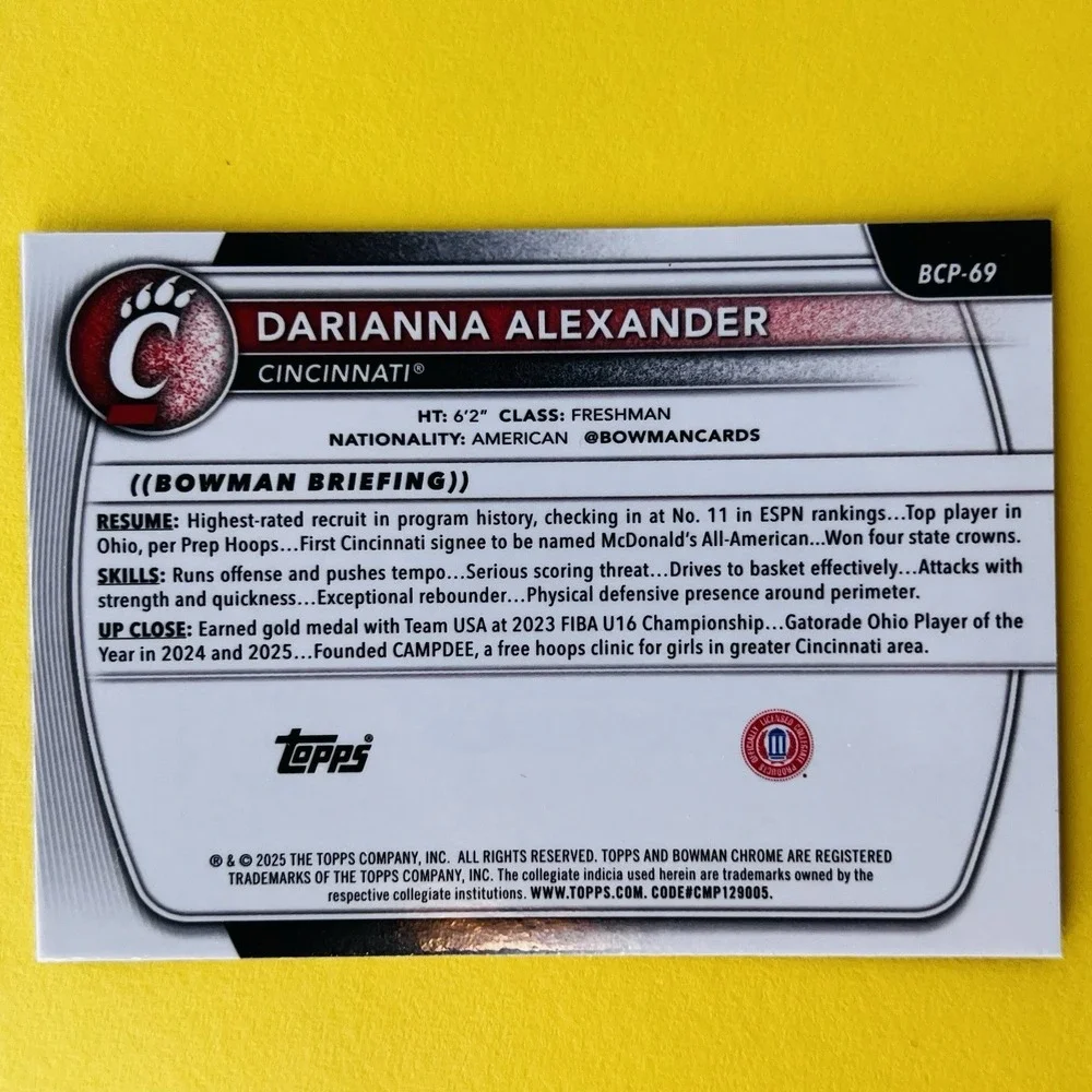 2025-26 Bowman‎ U Chrome Darianna Alexander #BCP-69 (RC) Reptilian Refractor
